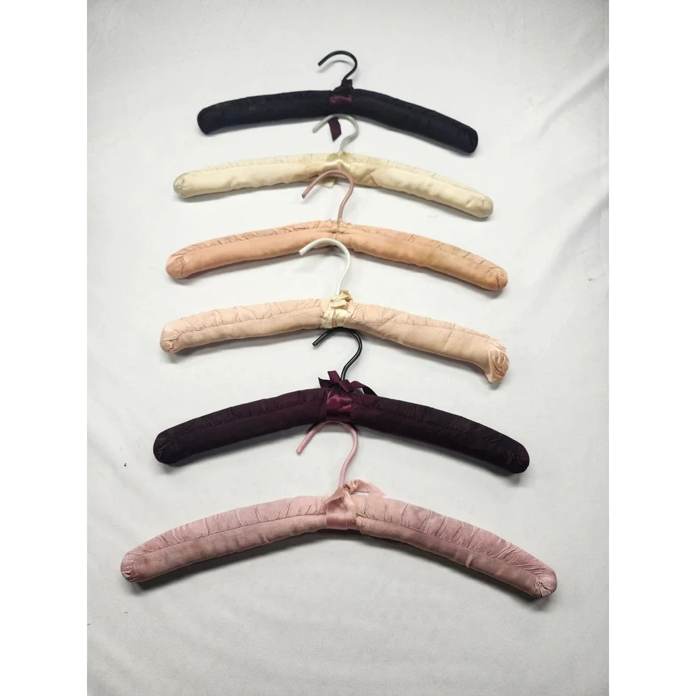 Vintage Padded Satin Hangers Set of 6 Burgundy Pink Cream Restoration Project